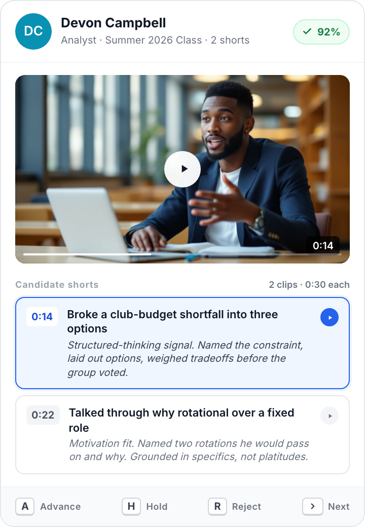Truffle Magic Review on mobile with Candidate Short and match score for a campus candidate