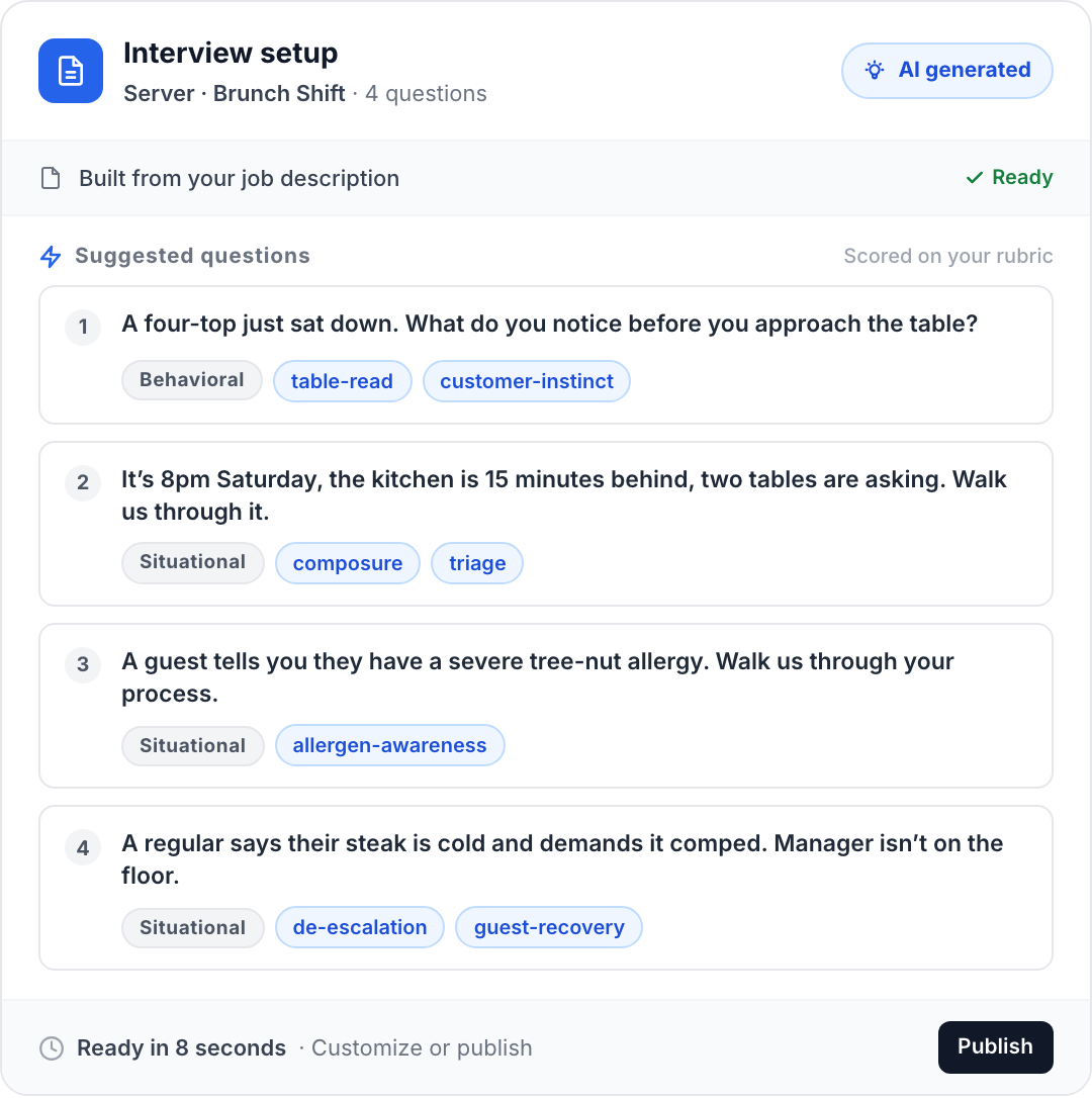 Truffle Position Link setup for a restaurant role with branded candidate experience