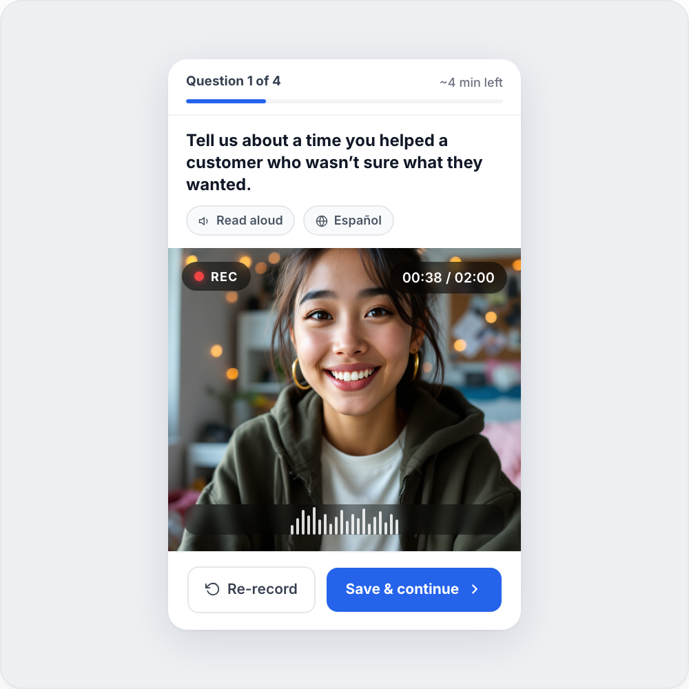 Mobile candidate experience for a retail one-way video interview