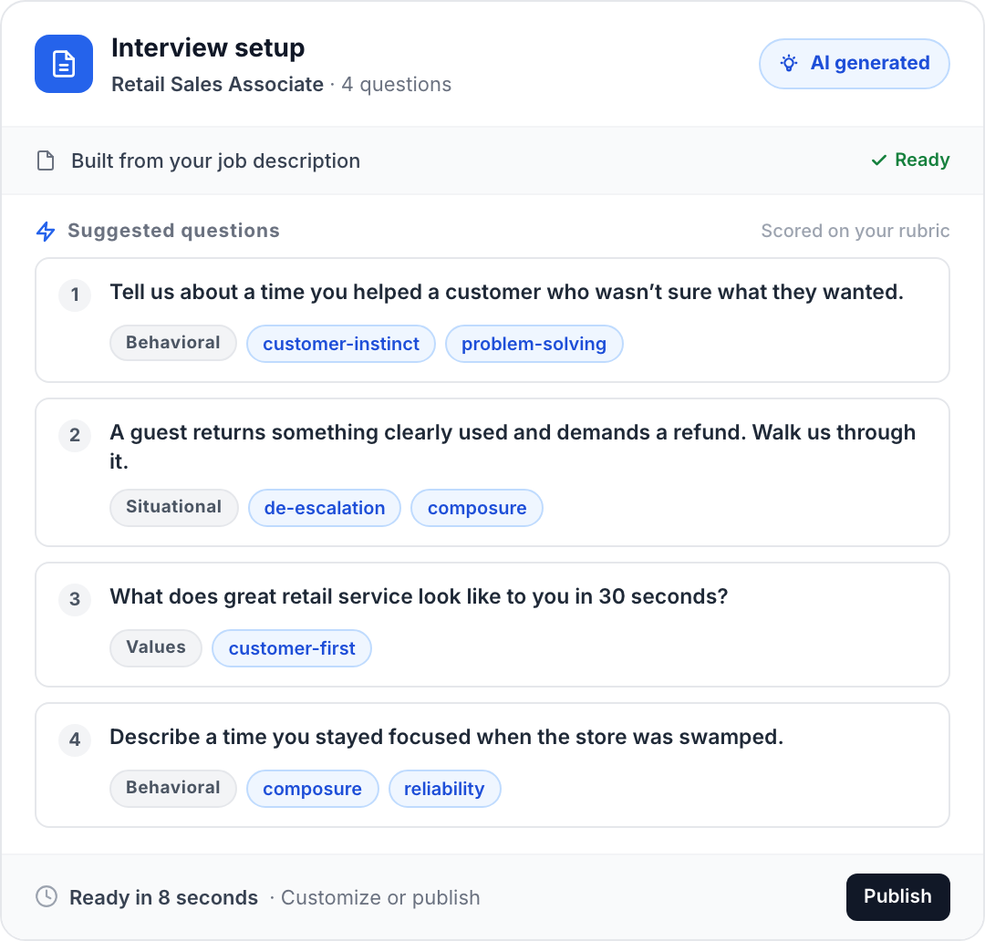 Truffle Position Link setup for a retail role with branded candidate experience